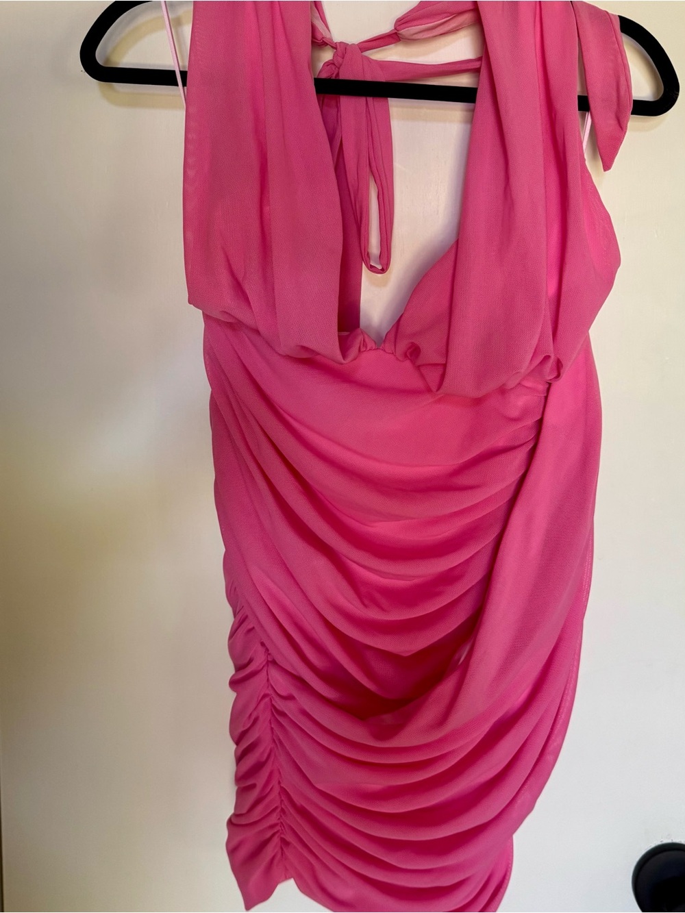 Hello Molly Hot Pink Draped Halter Mini Dress